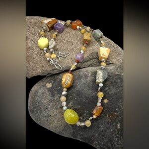 Jay King Sterling Silver Jasper Amethyst Multi Stone Beaded Necklace